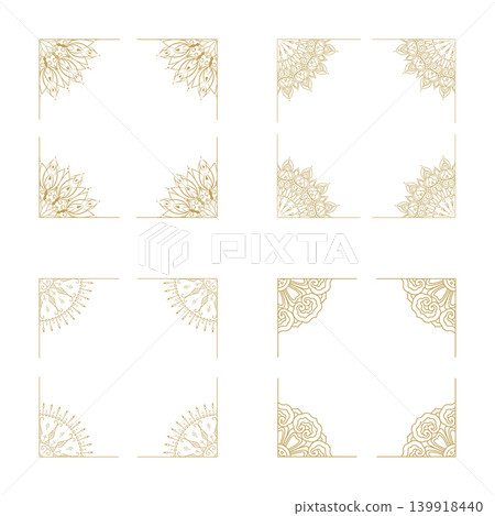 Gold ornamental frame Set mandala decorative corner Collection border line art Gold ornamental frame Set mandala decorative corner Collection border line art 139918440