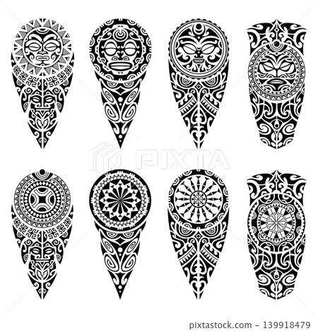 Polynesian Maori Tribal Tattoo Collection. Designs for Leg, Arm, Shoulder Polynesian Maori Tribal Tattoo Collection. Designs for Leg, Arm, Shoulder 139918479
