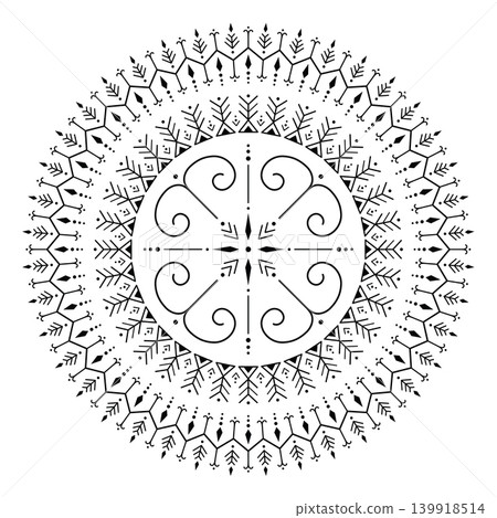 Black and White Circular Mandala Tribal Tattoo Design Black and White Circular Mandala Tribal Tattoo Design 139918514