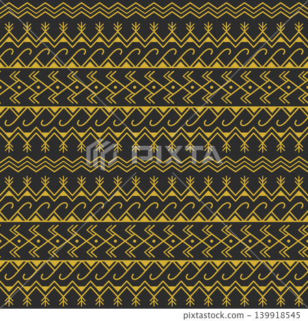 Gold Ornamental Tribal Seamless Pattern on Dark Gray Background 139918545