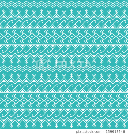 White Seamless Tribal Geometric Pattern on Turquoise Background White Seamless Tribal Geometric Pattern on Turquoise Background 139918546