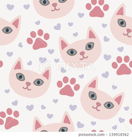 Cute cats paws hearts seamless pattern background Cute cats paws hearts seamless pattern background 139918562