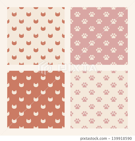 Minimal cats seamless pattern set neutral terracotta pink rose repeat background Minimal cats seamless pattern set neutral terracotta pink rose repeat background 139918590