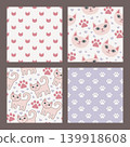 Pastel cute cats seamless pattern set with kittens paws and hearts 139918608