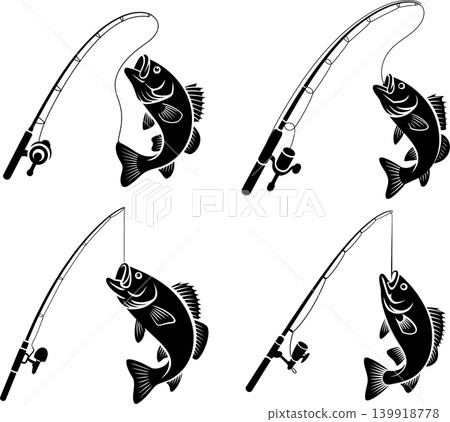 Set of Fishing Rod And Fish Silhouette Angling Vector Illustration Set of Fishing Rod And Fish Silhouette Angling Vector Illustration 139918778