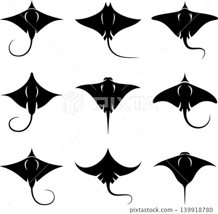 Set of Stingray Silhouette Marine Animal Vector Illustration Set of Stingray Silhouette Marine Animal Vector Illustration 139918780