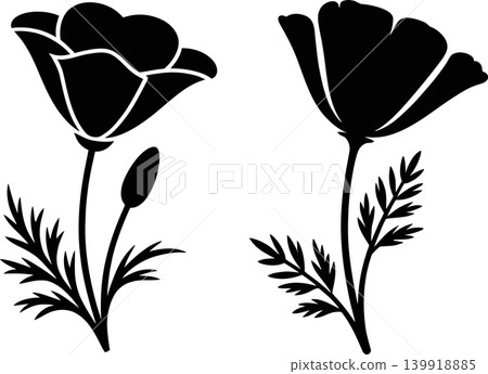 Black Rose Flower Silhouette Vector Floral Illustration Design 139918885