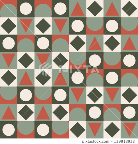 Seamless geometric pattern with mid-century modern shapes in earthy boho colors. Seamless geometric pattern with mid-century modern shapes in earthy boho colors. 139918938