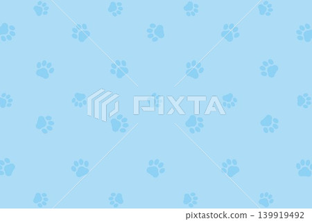 隨機放置的可愛爪印圖案背景插圖 - 藍色 139919492