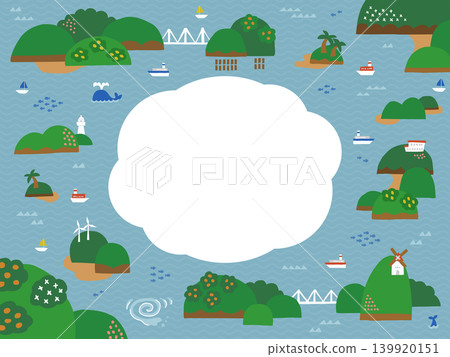 海洋和島嶼的風景插圖 - 背景和邊框材料(橫向) 海洋和島嶼的風景插圖 - 背景和邊框材料(橫向) 139920151