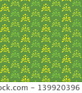 Pattern illustration of lime green stylized floral elements on a darker green background 139920396