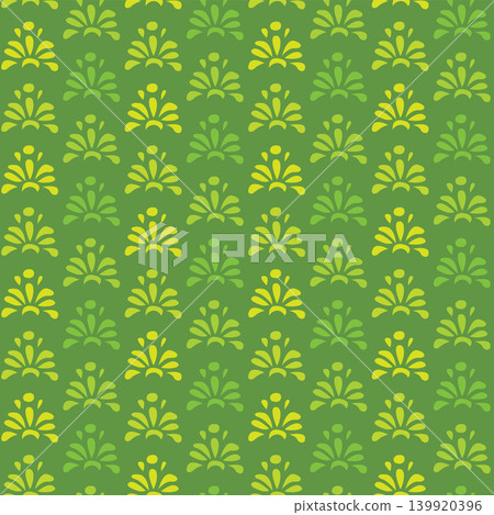 Pattern illustration of lime green stylized floral elements on a darker green background Pattern illustration of lime green stylized floral elements on a darker green background 139920396