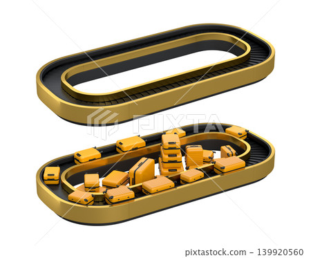 Set of Airport luggage conveyor belt or baggage claim area with suitcases on white. Set of Airport luggage conveyor belt or baggage claim area with suitcases on white. 139920560