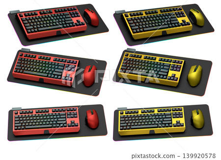 Collection of mechanical keyboards and mouse isolated on white background with clipping path Collection of mechanical keyboards and mouse isolated on white background with clipping path 139920578