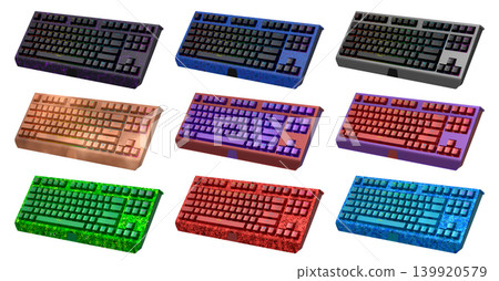 Collection of mechanical keyboards isolated on white background with clipping path Collection of mechanical keyboards isolated on white background with clipping path 139920579