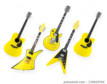 Set of electric acoustic guitars isolated on white background. Set of electric acoustic guitars isolated on white background. 139920594