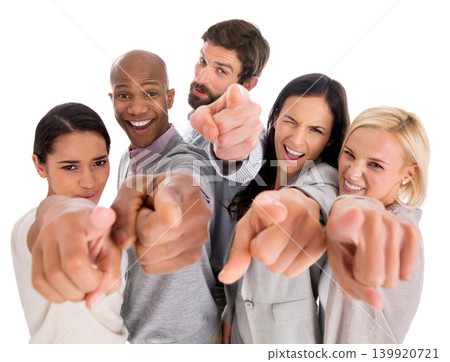 Business, team and pointing you in studio for join us, recruitment and hiring opportunity. Portrait, excited and group of people, staff or employees for winner, choice and vote on a white background Business, team and pointing you in studio for join us, recruitment and hiring opportunity. Portrait, excited and group of people, staff or employees for winner, choice and vote on a white background 139920721