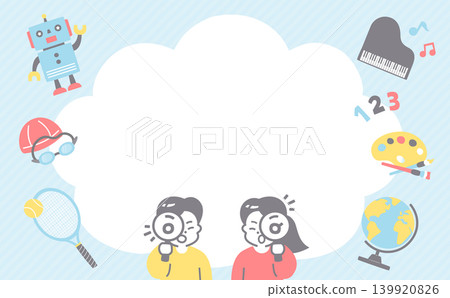 背景框內留有空間,可用於複製有關兒童課外活動和課程的資訊(例如,鋼琴課、游泳課、輔導等)。 背景框內留有空間,可用於複製有關兒童課外活動和課程的資訊(例如,鋼琴課、游泳課、輔導等)。 139920826