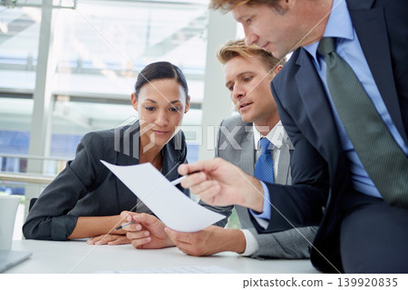 Teamwork, accountant and business people in a meeting, paperwork and conversation for ideas and financial planning. Corporate, speaking and manager with employees and group with documents and brokers Teamwork, accountant and business people in a meeting, paperwork and conversation for ideas and financial planning. Corporate, speaking and manager with employees and group with documents and brokers 139920835