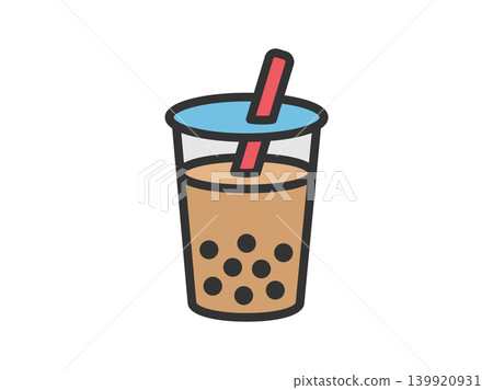 A line drawing/color illustration of a tapioca milk tea icon. A line drawing/color illustration of a tapioca milk tea icon. 139920931