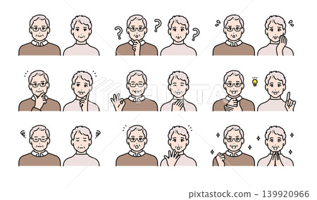 A set of various facial expressions of a close senior couple. A set of various facial expressions of a close senior couple. 139920966