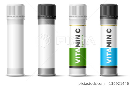 Realistic plastic packaging for effervescent water-soluble tablets. Packaging for multivitamin pills. Bottle label design template. 3D meds flacon. Vector pharmaceutical dispensers set Realistic plastic packaging for effervescent water-soluble tablets. Packaging for multivitamin pills. Bottle label design template. 3D meds flacon. Vector pharmaceutical dispensers set 139921446