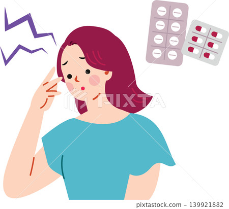 患有頭痛的女人的插圖 139921882