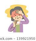 A woman with a fever is looking at a thermometer. 139921950