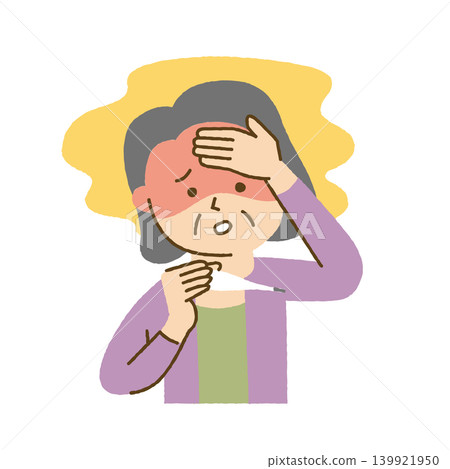 一名發燒的女子正在看體溫計。 139921950