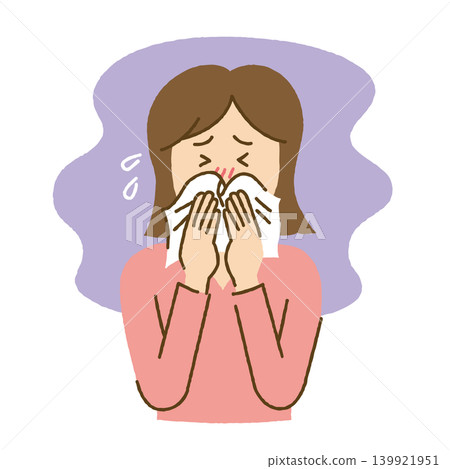 一個女人用紙巾咬她的鼻子 一個女人用紙巾咬她的鼻子 139921951
