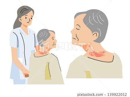 「溫柔福利與關懷系列」:老年婦女的帶狀皰疹與身體檢查場景 「溫柔福利與關懷系列」:老年婦女的帶狀皰疹與身體檢查場景 139922012