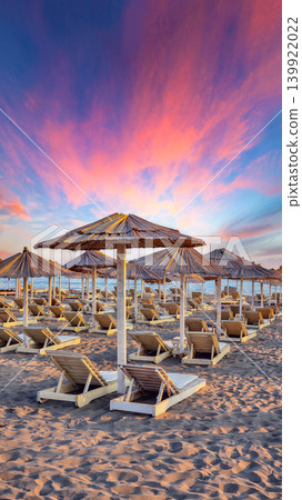 Amazing Sun umbrellas and deckchairs on the Copacabana beach, part of Great Beach (Velika Plaza) in Ulcinj. Amazing Sun umbrellas and deckchairs on the Copacabana beach, part of Great Beach (Velika Plaza) in Ulcinj. 139922022