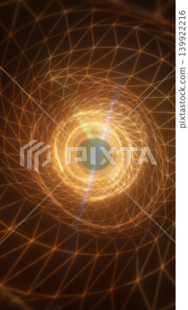 Glowing golden wireframe tunnel spiraling inward with a bright center, symbolizing digital space, technology, and geometric motion Glowing golden wireframe tunnel spiraling inward with a bright center, symbolizing digital space, technology, and geometric motion 139922216