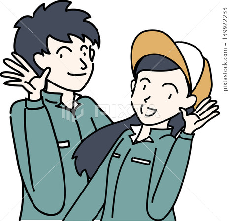圖中描繪了兩名工人認真聆聽的情景。 圖中描繪了兩名工人認真聆聽的情景。 139922233