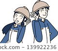 An illustration of two workers listening attentively. 139922236