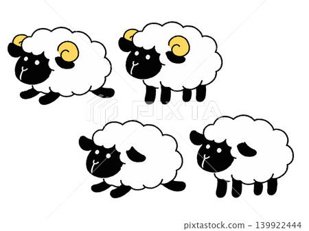 Simple and cute sheep illustration set - black and white color 139922444