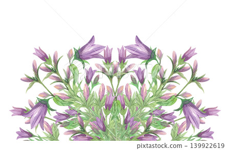 Border of the bluebells branches. Meadow flower watercolor illustration. Handmade art work. For packaging design, cards, cover, prints, product labels and fabric. Border of the bluebells branches. Meadow flower watercolor illustration. Handmade art work. For packaging design, cards, cover, prints, product labels and fabric. 139922619