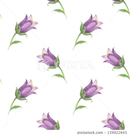 Seamless pattern of the flowers of the bluebell. Meadow flower watercolor illustration. Handmade art work. For packaging design, cards, cover, prints, product labels and fabric. Seamless pattern of the flowers of the bluebell. Meadow flower watercolor illustration. Handmade art work. For packaging design, cards, cover, prints, product labels and fabric. 139922643