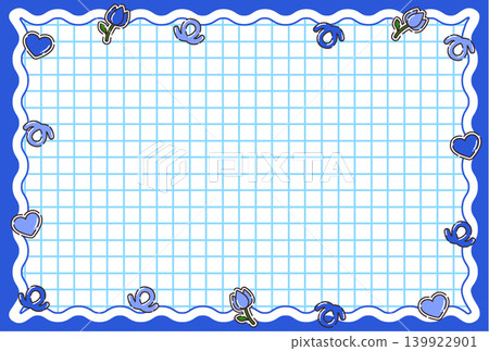Retro pop card, cute decorative material, Showa era fancy style, horizontal, blue. Retro pop card, cute decorative material, Showa era fancy style, horizontal, blue. 139922901