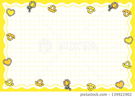 Retro pop card, cute decorative material, Showa era fancy style, horizontal, yellow. Retro pop card, cute decorative material, Showa era fancy style, horizontal, yellow. 139922902