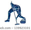 Curling Sport Male Player Action Athletes Competing on Ice Rink Cartoon Graphic Vector 139923101