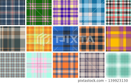 Plaid collection with historic Scottish tartan motifs. Vector patterns ideal for kilts, scarves, apparel, blankets, and digital design projects. Plaid collection with historic Scottish tartan motifs. Vector patterns ideal for kilts, scarves, apparel, blankets, and digital design projects. 139923130