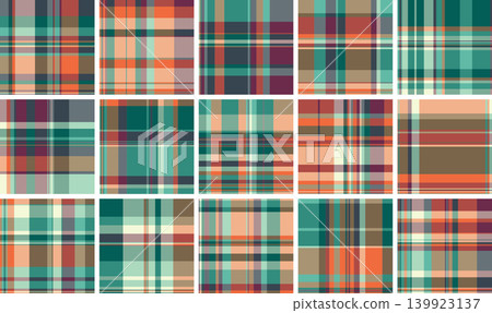 Plaid bundle designed for casual lumberjack-inspired clothing and British style. Seamless vector tartan patterns suit apparel, blankets, scarves, and digital media. Plaid bundle designed for casual lumberjack-inspired clothing and British style. Seamless vector tartan patterns suit apparel, blankets, scarves, and digital media. 139923137