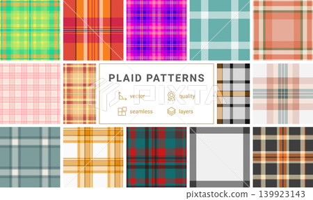 Plaid bundle for online brochures and e-books. Coordinated tartan patterns create cohesive layouts for digital publishing. Plaid bundle for online brochures and e-books. Coordinated tartan patterns create cohesive layouts for digital publishing. 139923143