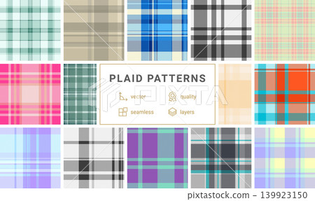 Plaid bundle for fashion, stationery, and home interiors. Coordinated tartan repeats enhance project aesthetics. Plaid bundle for fashion, stationery, and home interiors. Coordinated tartan repeats enhance project aesthetics. 139923150