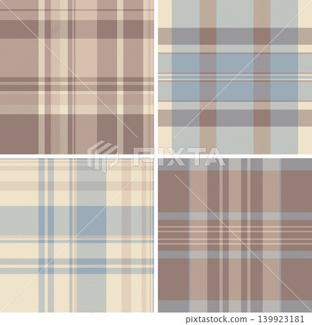Plaid pack tailored for packaging of womens clothing. Coordinated tartan patterns unify product presentation. Seamless vectors repeat flawlessly. Plaid pack tailored for packaging of womens clothing. Coordinated tartan patterns unify product presentation. Seamless vectors repeat flawlessly. 139923181