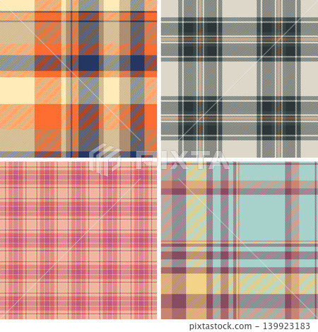 Classic tartan inspired plaid patterns with seamless repeats. Vintage vector designs ideal for clothing collections, packaging design, planners, and background graphics. Classic tartan inspired plaid patterns with seamless repeats. Vintage vector designs ideal for clothing collections, packaging design, planners, and background graphics. 139923183