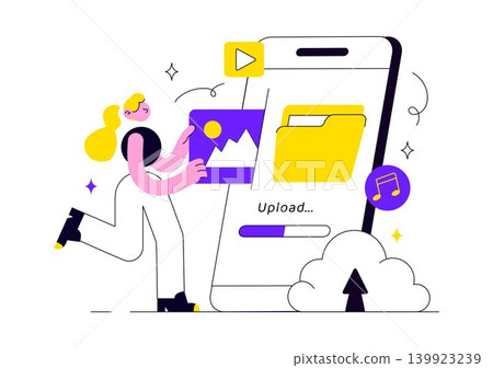 Upload Document Vector Illustration Featuring Cloud Storage, File Sharing, Digital Data Transfer and Online Media Upload Design Upload Document Vector Illustration Featuring Cloud Storage, File Sharing, Digital Data Transfer and Online Media Upload Design 139923239