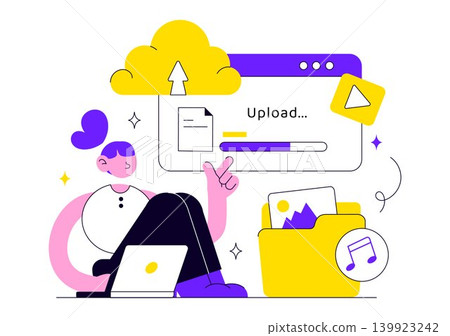Upload Document Vector Illustration Featuring Cloud Storage, File Sharing, Digital Data Transfer and Online Media Upload Design Upload Document Vector Illustration Featuring Cloud Storage, File Sharing, Digital Data Transfer and Online Media Upload Design 139923242
