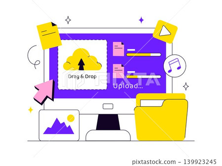Upload Document Vector Illustration Featuring Cloud Storage, File Sharing, Digital Data Transfer and Online Media Upload Design Upload Document Vector Illustration Featuring Cloud Storage, File Sharing, Digital Data Transfer and Online Media Upload Design 139923245
